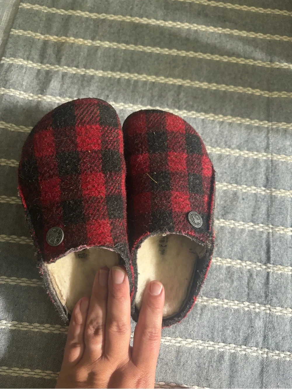 Birkenstock Kids Red & Black Plaid Slip-On Clogs with Shearling Lining